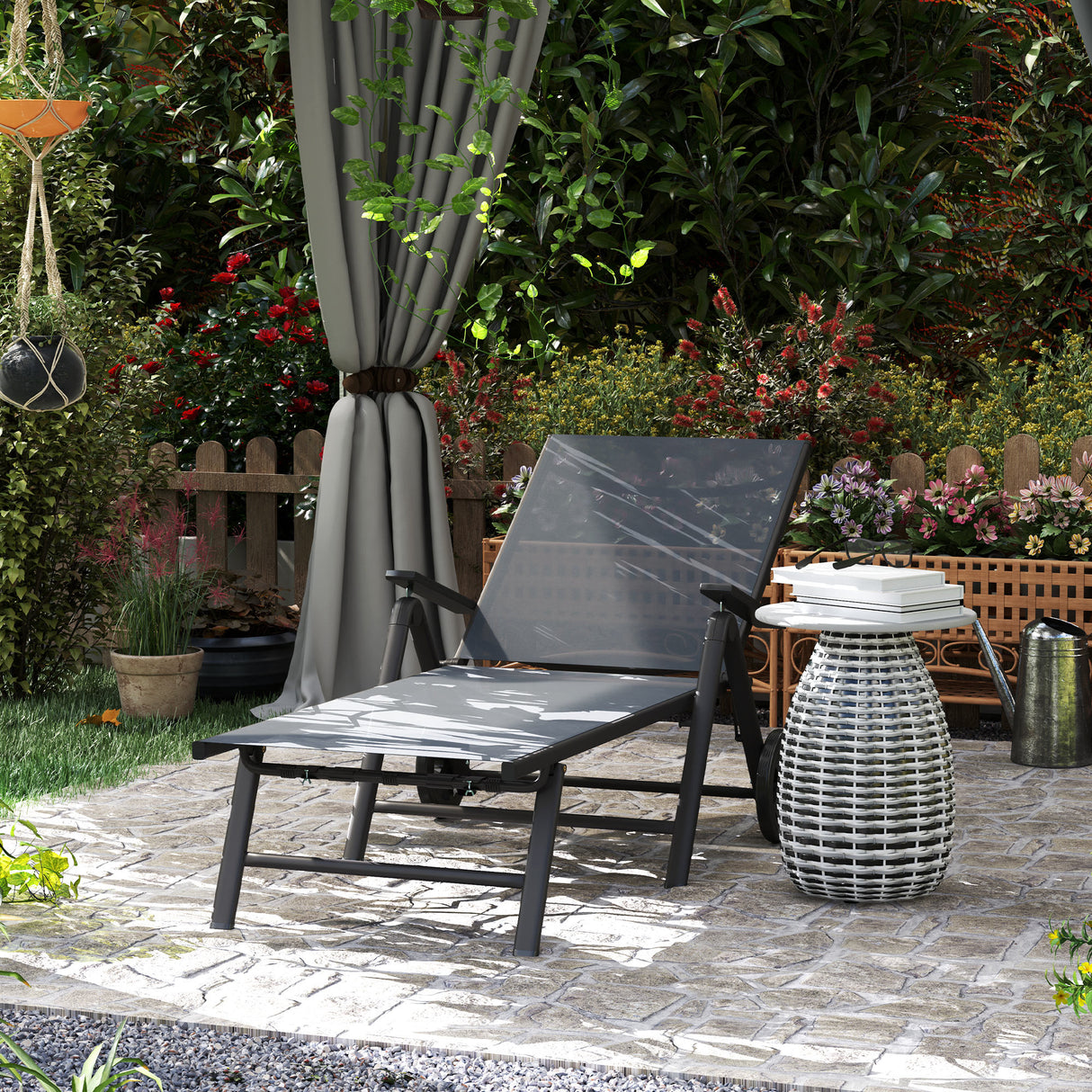 easycomfort easycomfort lettino sdraio pieghevole e reclinabile in 5 posizioni con rotelle in metallo e textilene 72x158x84 cm grigio