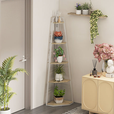 easycomfort easycomfort libreria angolare a 5 ripiani con struttura pieghevole e piedini regolabili colore legno