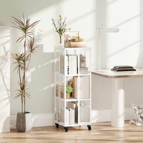 easycomfort easycomfort libreria moderna a 3 ripiani in metallo a rete con ruote 35x35x99 cm bianco