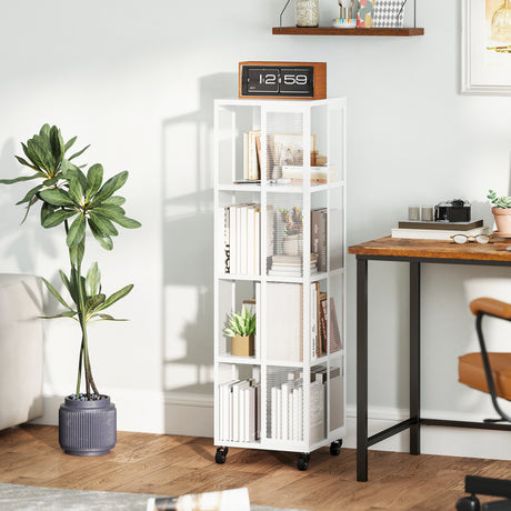 easycomfort easycomfort libreria moderna a 4 ripiani in metallo a rete con ruote 35x35x129 cm bianco