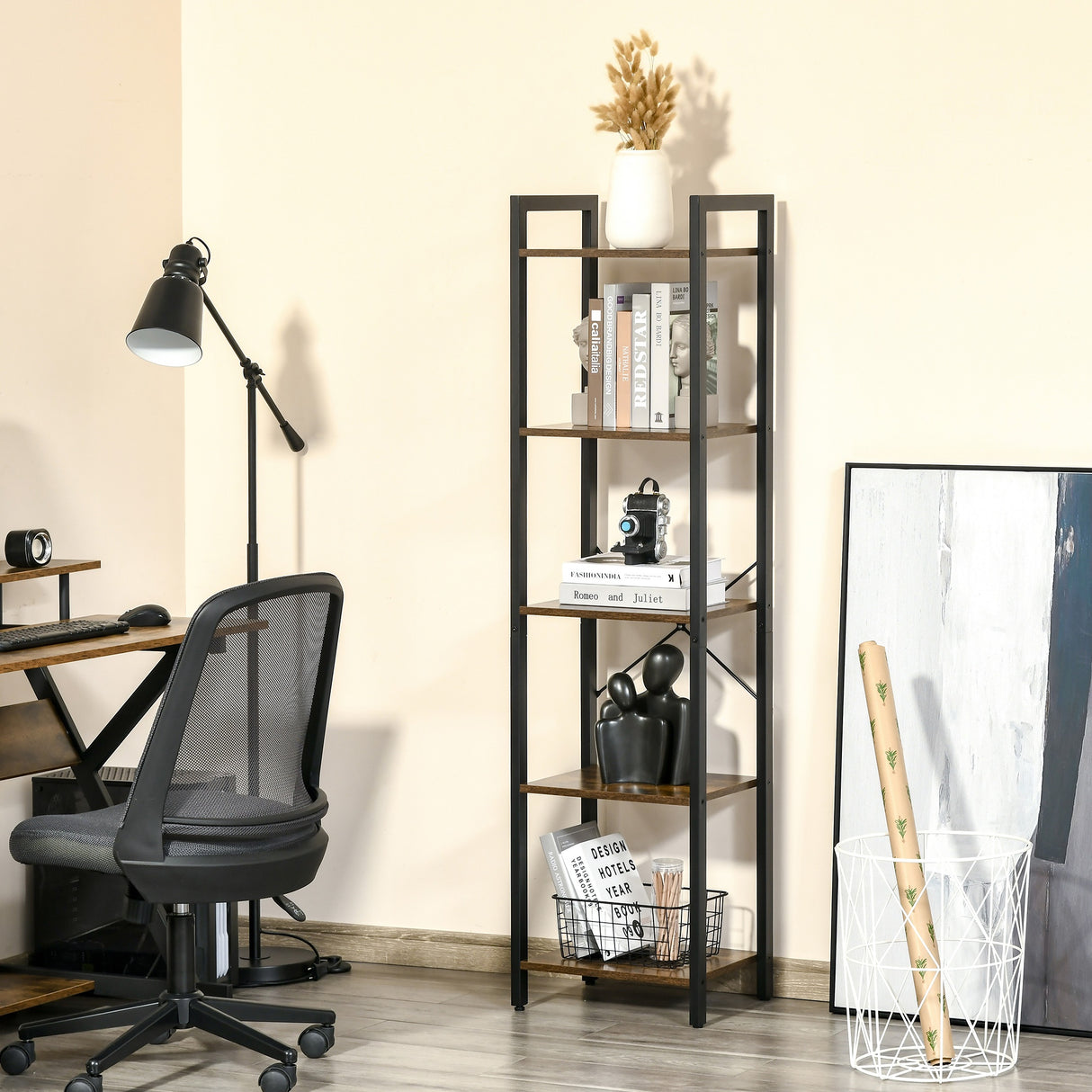 immagine-2-easycomfort-easycomfort-libreria-stile-industriale-a-5-scaffali-in-legno-e-acciaio-40x30x154cm-marrone-rustico