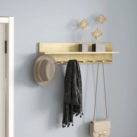 easycomfort easycomfort mensola da parete in legno di abete con 7 ganci per ingresso e soggiorno 80x12x20 cm