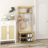 easycomfort easycomfort mobile appendiabiti 3 in 1 in bambu con 10 ganci 2 aste e panca scarpiera 70x31x170 cm marrone