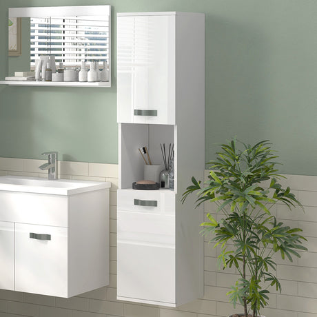 easycomfort easycomfort mobile bagno in legno a parete con 2 armadietti 2 ripiani e scaffale aperto 30x30x131 5 cm bianco