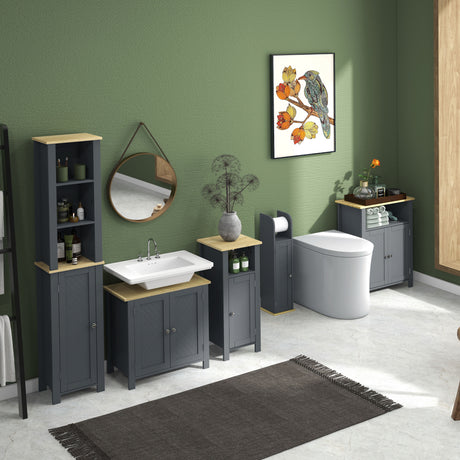 easycomfort easycomfort mobile bagno salvaspazio con armadietto e ripiano aperto in legno 32x30x80cm grigio