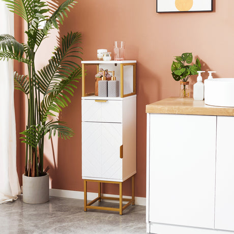 easycomfort easycomfort mobile colonna bagno con cassetto armadietto e ripiano in legno e metallo 30x30x105cm bianco