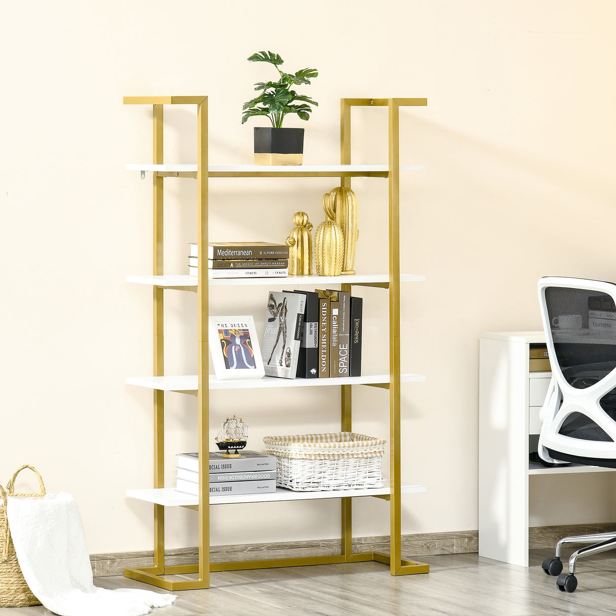 easycomfort easycomfort mobile libreria a 4 livelli rialzato e multiuso in mdf e acciaio 92x35x152cm