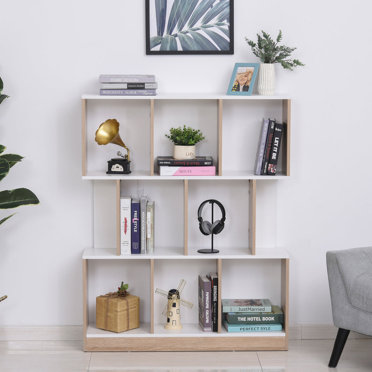 easycomfort easycomfort mobile libreria a 8 ripiani per soggiorno e camera da letto in legno 100x27x124 cm rovere e bianco ean 8054111845847