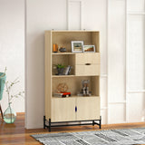 immagine-2-easycomfort-easycomfort-mobile-libreria-a-parete-in-mdf-e-metallo-con-2-cassetti-2-armadietti-e-4-ripiani-aperti-80x35x155-cm