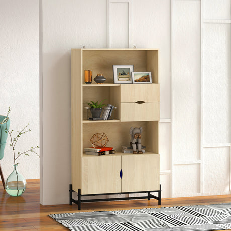 immagine-2-easycomfort-easycomfort-mobile-libreria-a-parete-in-mdf-e-metallo-con-2-cassetti-2-armadietti-e-4-ripiani-aperti-80x35x155-cm