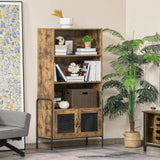 immagine-2-easycomfort-easycomfort-mobile-libreria-design-industriale-con-ripiani-e-armadietto-in-legno-e-metallo-marrone-rustico-e-nero-81x40x160cm