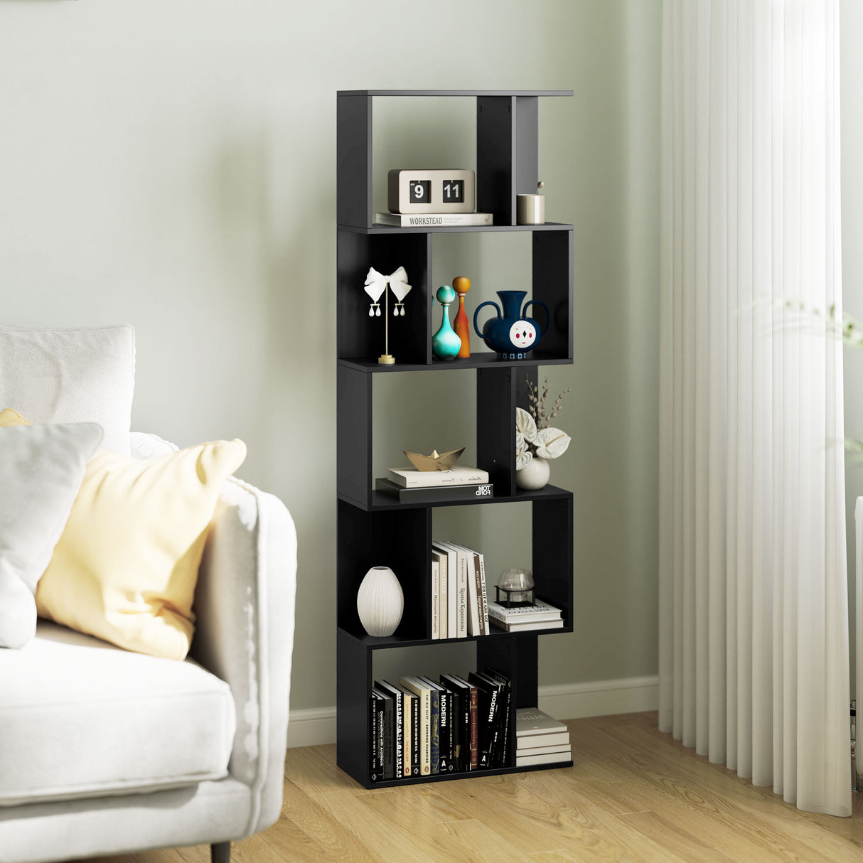 easycomfort easycomfort mobile libreria in legno a 5 ripiani design moderno in legno 60x24x184 5 cm nero