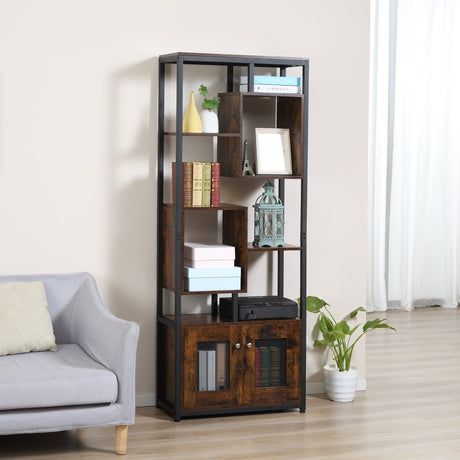 immagine-2-easycomfort-easycomfort-mobile-libreria-scaffale-in-stile-industriale-con-armadietto-a-2-ante-scaffale-salvaspazio-a-8-ripiani-per-casa-e-ufficio-70x30x180cm-marrone