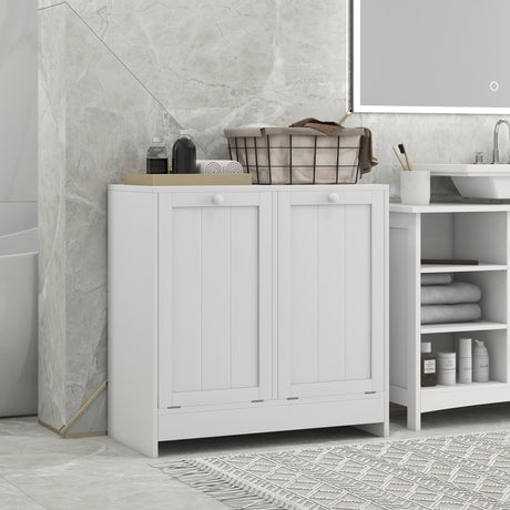 easycomfort easycomfort mobile portabiancheria con 2 scomparti a ribalta in legno 66x33x68cm bianco