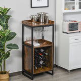 easycomfort easycomfort mobile portabottiglie stile industriale con cantinetta vini per 9 bottiglie e portacalici marrone