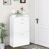 easycomfort easycomfort mobile scarpiera in legno con 2 ante a 2 livelli cassetto e ripiano in vetro 60x24x105 5 cm bianco