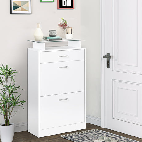 easycomfort easycomfort mobile scarpiera in legno con 2 ante a 2 livelli cassetto e ripiano in vetro 60x24x105 5 cm bianco