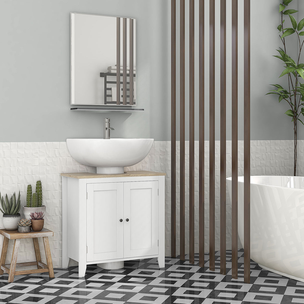 easycomfort easycomfort mobile sottolavabo bagno a u con ripiano regolabile interno in mdf 60x30x60 cm bianco e color legno