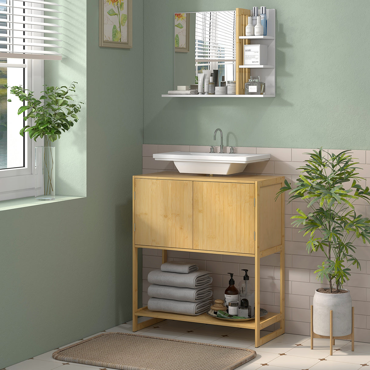 easycomfort easycomfort mobile sottolavabo bagno con 2 ante e ripiano aperto intaglio a u per tubi 70x33x79 5cm colore legno