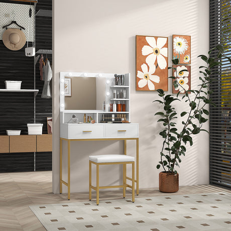 easycomfort easycomfort mobile toeletta con specchio 2 cassetti 5 ripiani e sgabello in mdf e truciolato 80x40x138 cm bianco