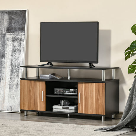 immagine-2-easycomfort-easycomfort-mobile-tv-moderno-con-2-ripiani-fori-passacavi-e-2-armadietti-in-mdf-105x40x55cm-neromarrone