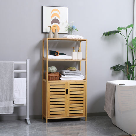 immagine-2-easycomfort-easycomfort-mobiletto-bagno-con-2-ripiani-aperti-e-armadietto-a-2-ante-in-bambu-60x30x120cm