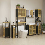 easycomfort easycomfort mobiletto bagno con ripiano aperto e armadietto in mdf e bambu 32x30x90 5 cm nero e color legno