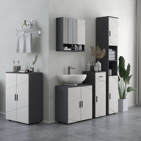 easycomfort easycomfort mobiletto bagno in truciolato con cassetto e armadietto a 2 livelli regolabili 30x30x82 cm grigio