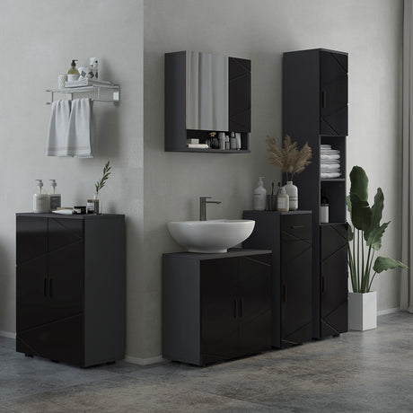 easycomfort easycomfort mobiletto bagno in truciolato con cassetto e armadietto a 2 livelli regolabili 30x30x82 cm nero e grigio
