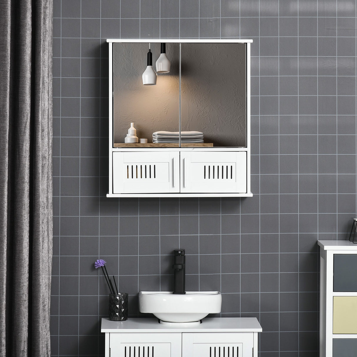 easycomfort easycomfort mobiletto bagno pensile con antine a specchio 55x17 5x60cm bianco