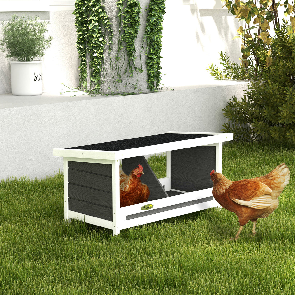 easycomfort easycomfort nido per galline a 2 aree con base rialzata e tetto in legno e bitume 66x37x34 cm grigio bianco e nero