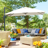 easycomfort easycomfort ombrellone a sbalzo 3x3 m inclinabile con manovella e base a croce in acciaio e poliestere bianco crema