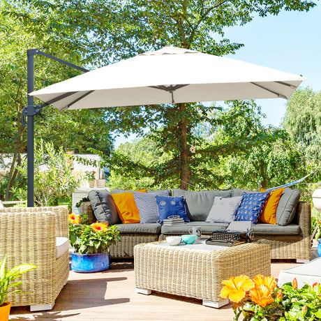 easycomfort easycomfort ombrellone a sbalzo 3x3 m inclinabile con manovella e base a croce in acciaio e poliestere bianco crema