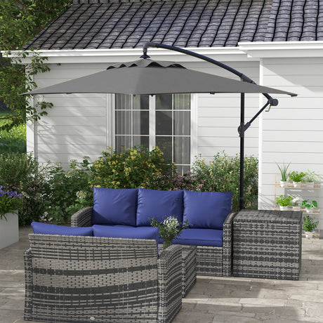 easycomfort easycomfort ombrellone da giardino decentrato con base a croce e apertura a manovella 294x193cm grigio
