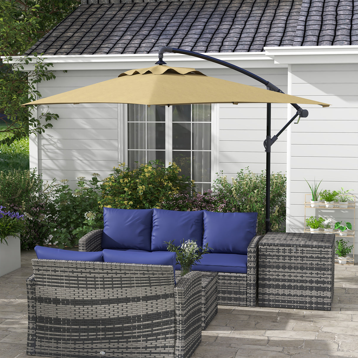 easycomfort easycomfort ombrellone da giardino decentrato con base a croce e apertura a manovella 294x193cm marrone