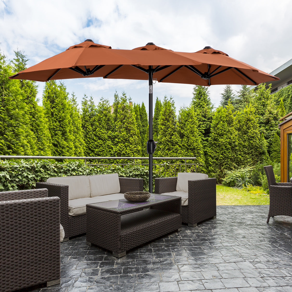 easycomfort easycomfort ombrellone da giardino doppio inclinabile con apertura a manovella 295x152x222cm rosso