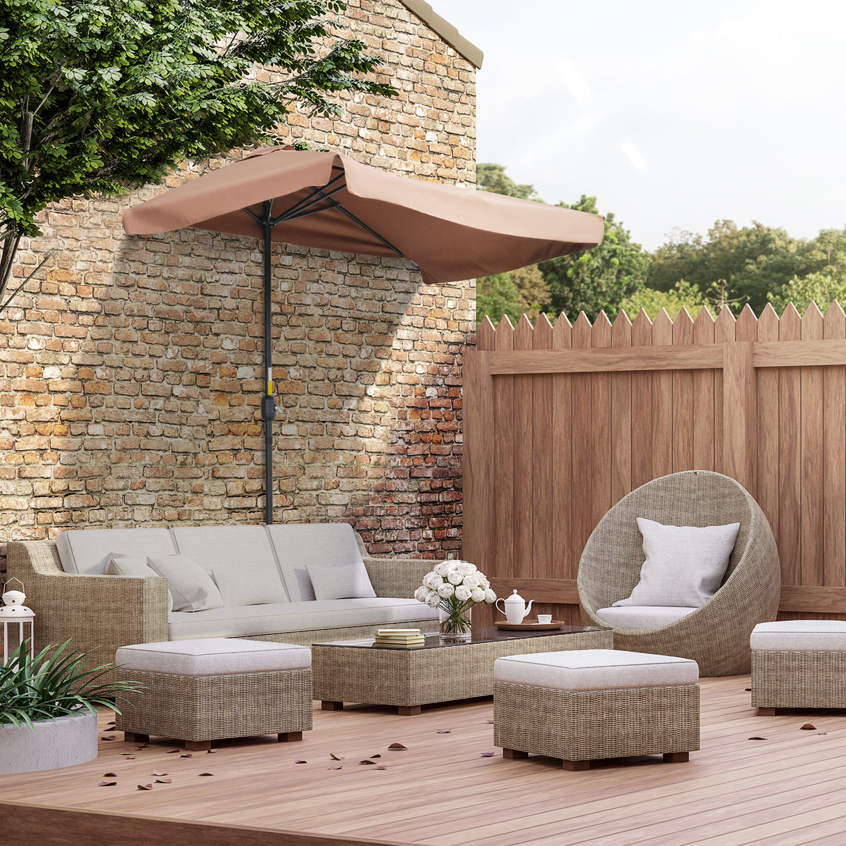 easycomfort easycomfort ombrellone semicircolare 2 3x1 3 m da terrazza e giardino per parete con manovella caffe
