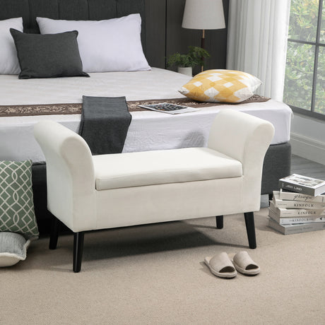 easycomfort easycomfort panca contenitore con braccioli in tessuto effetto velluto e legno 111 5x41x65 cm bianco crema