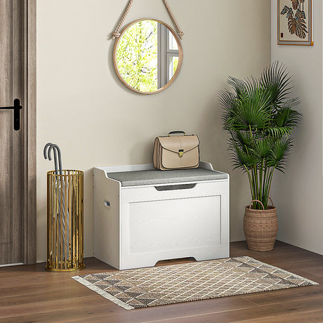 easycomfort easycomfort panca contenitore da 103l multifunzione in legno con cuscino in tessuto 75x40x56cm bianco