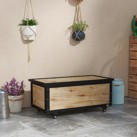 easycomfort easycomfort panca contenitore da 121l con 4 rotelle e maniglie in legno e acciaio 100x50x43cm colore legno