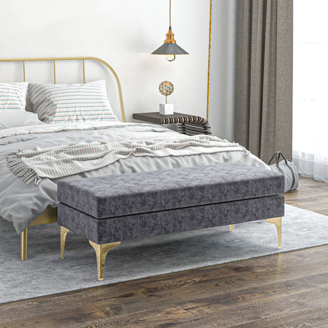 easycomfort easycomfort panca fondo letto a 2 strati in tessuto effetto velluto e acciaio 121x50 5x46 5 cm grigio scuro e oro