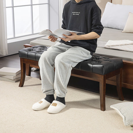 easycomfort easycomfort panca fondo letto imbottita con design a bottoni e gambe ricurve in pelle pu e legno 120x38x46 cm nero