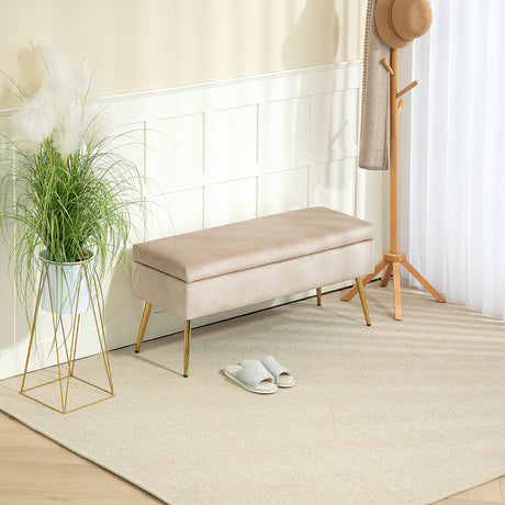 easycomfort easycomfort panca fondoletto imbottita da 30 5l con gambe affusolate in tessuto effetto velluto 102x35x43 cm beige