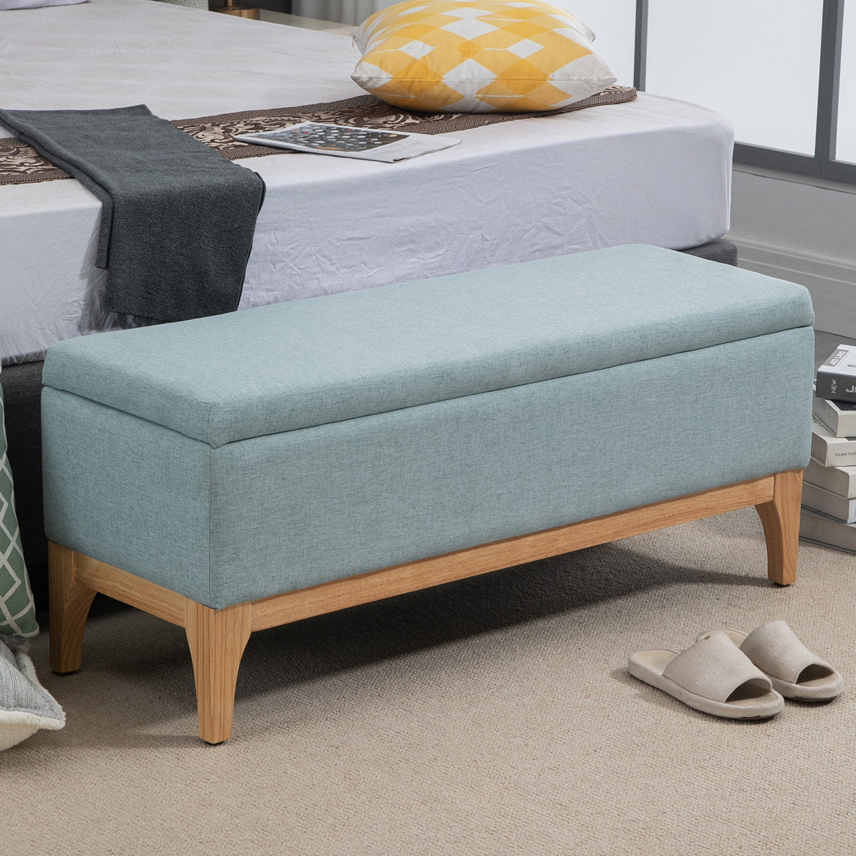 easycomfort easycomfort panca imbottita contenitore in tessuto con design scandinavo 110x39x45acm azzurro