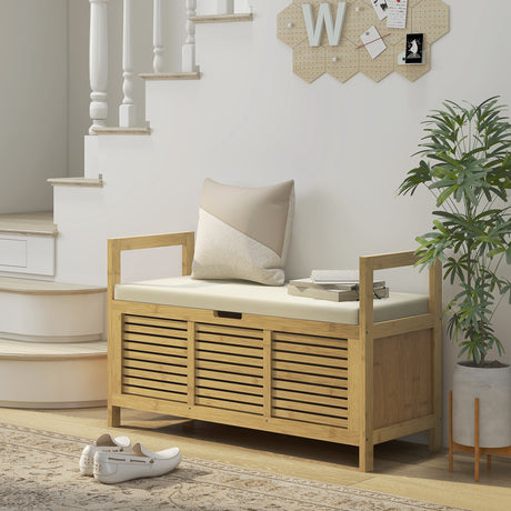 easycomfort easycomfort panca scarpiera a doghe da ingresso con design a ribalta in legno di bambu 100x40x60 cm