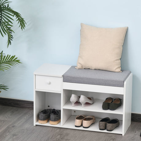 easycomfort easycomfort panca scarpiera con cuscino cassetto e 3 vani aperti in legno 81x31 5x49cm bianco