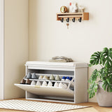 easycomfort easycomfort panca scarpiera con ripiano interno in legno e tessuto effetto lino 80x26x47 5 cm bianca e beige