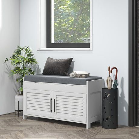 easycomfort easycomfort panca scarpiera con ripiano interno regolabile su 3 livelli in mdf e simil lino 90x36x50 cm bianco e grigio