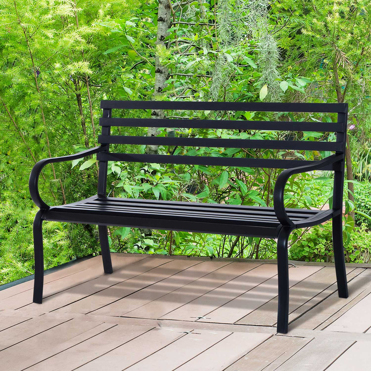 easycomfort easycomfort panchina da esterno in metallo impermeabile nero panca da giardino a due posti 127 x 62 x 82cm max 240kg