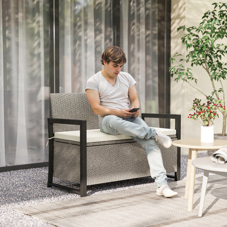 easycomfort easycomfort panchina da giardino 2 posti con cassapanca da 151 5l in rattan con schienale braccioli e cuscino crema